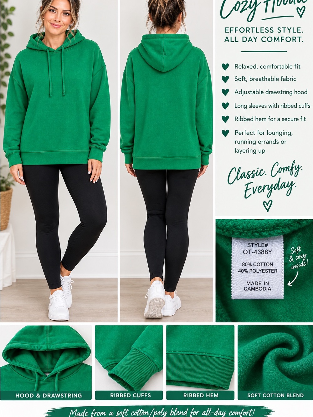 Zenana Outfitters Green Pullover Hoodie